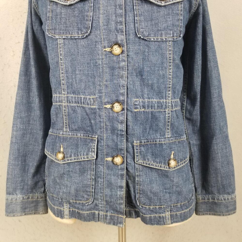 Eddie Bauer Jacket Womens Medium Blue Denim Utility Button Front Pockets Casual - Picture 3 of 12